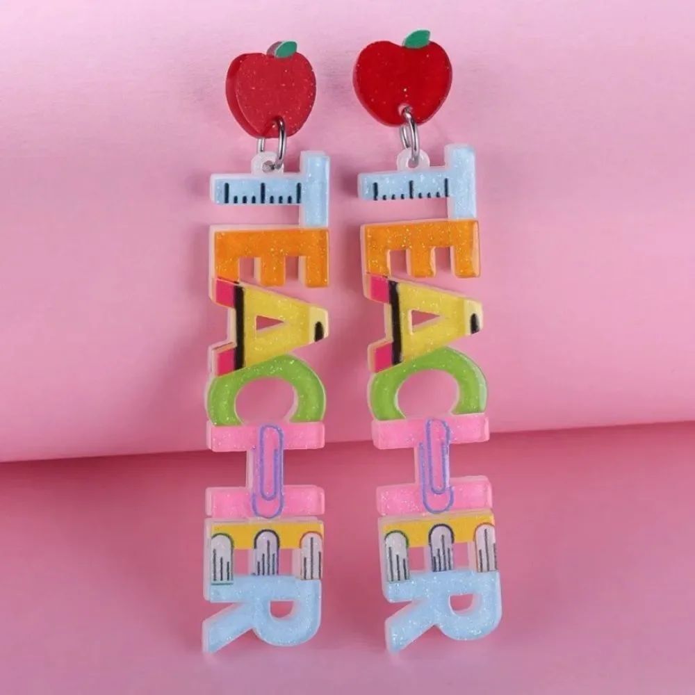 3for$20 1pair Fresh & Sweet Style Acrylic Apple Shaped Colored Letter Teacher